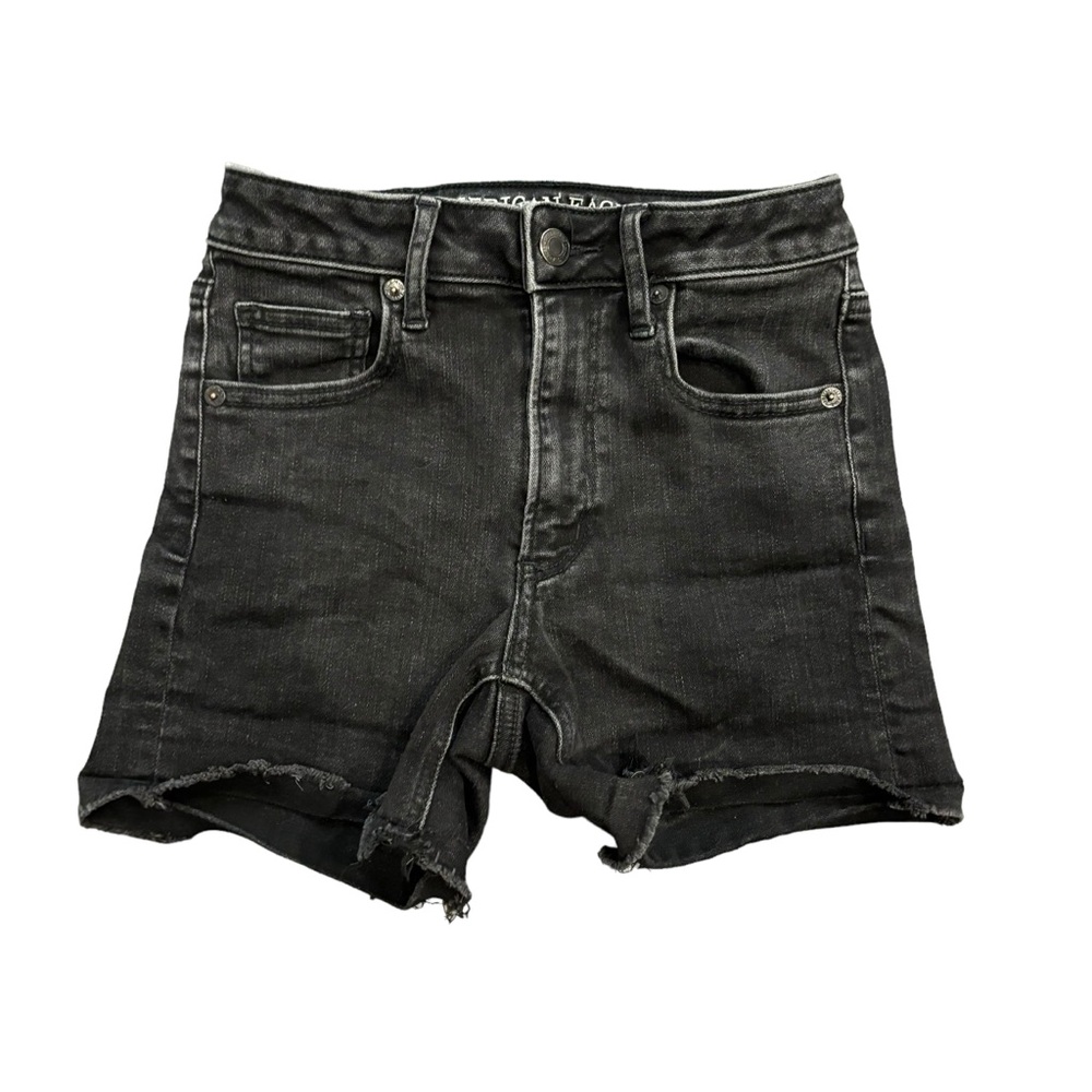 American Eagle Black Denim High Rise Shortie Shorts